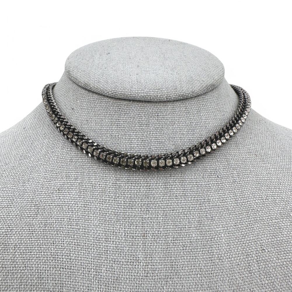 Stella and Dot La Coco Necklace Rhinestone Cupchain Choker Gunmetal